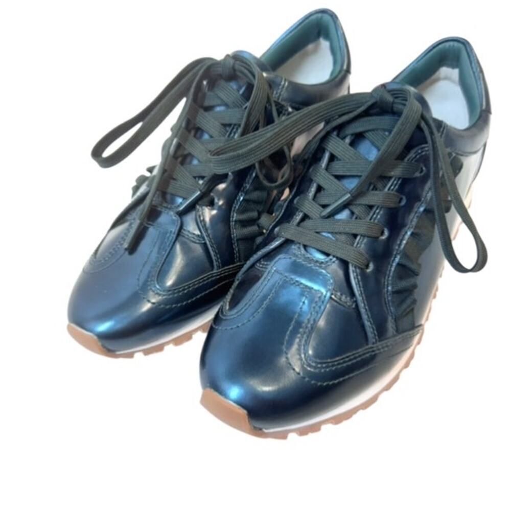 Tory Burch Ruffle Trainer Sneaker Metallic Green Leather Women’s 8.5 New No Box